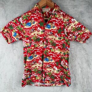Hawaiian‎ Christmas Shirt Santa Claus Mens S Tropical Aloha S/S USA Made Red
